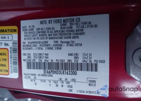 2020 Ford Fusion Se from USA, damaged, VIN 3FA6P0HD3LR163300